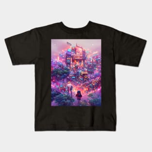 Futuristic Urban City Girl Kids T-Shirt